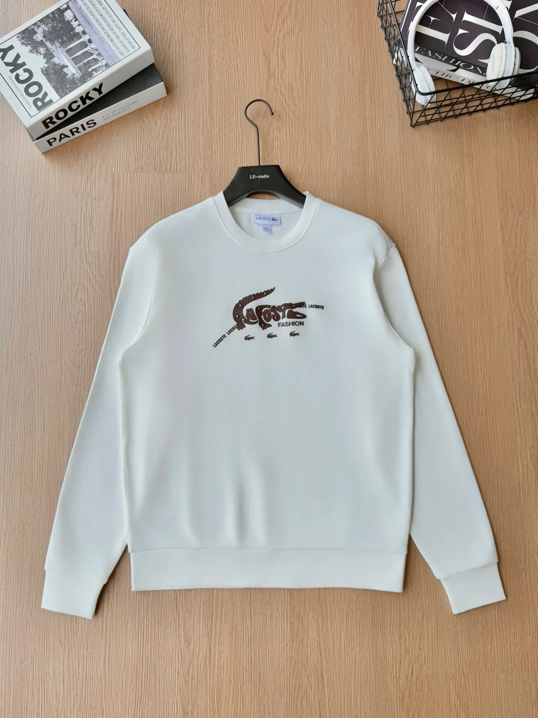 P 120LACOSTE. 2026 Autumn New Product Counter Same Style Printed Cotton Round Neck Sweater 360g Pure Cotton Terry M.L.XL 2XL LA-W 3055
